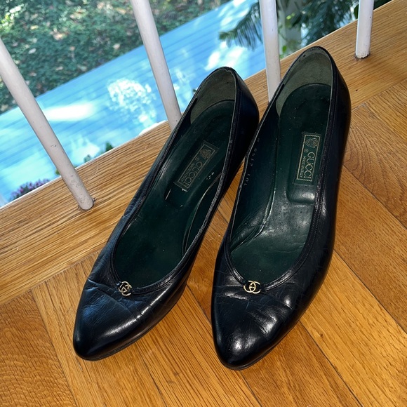Gucci Classic Black Leather Ballet Heels Vintage
